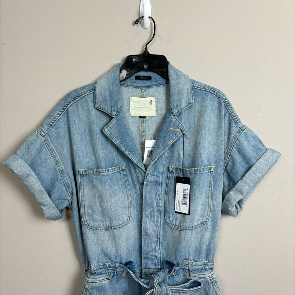 NWT R13 Mick Romper Toni Blue Medium Distressed Denim Blue Jean $745 SS - Picture 7 of 16